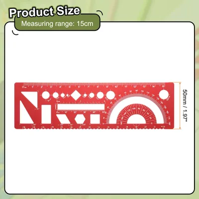 Produktbild von Vielseitige GeoMetrische Lineale 15cm Metrisch und SAE Aluminium Gerade Kante Winkelmesser Mathematik Messlineal GeoMetrische Zeichnungsvorlagen zum Zeichnen und Entwerfen, Rot