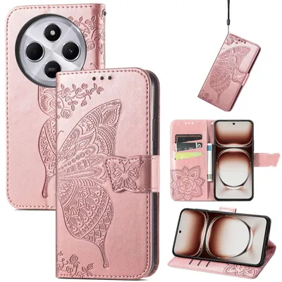 Immagine prodotto di Custodia a portafoglio in Pelle finta per Xiaomi Redmi 14C con motivo a farfalla, rosa