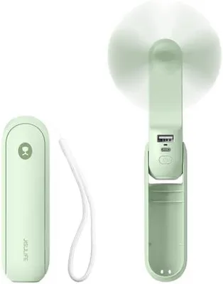Produktbild von Handventilator, Mini Tragbarer Handventilator, Batteriebetrieben [14-21 Stunden], Wiederaufladbarer, Faltbarer USB-Lüfter, Leiser Persönlicher Ventilator Powerbank, Taschenlampe-Minzgrün