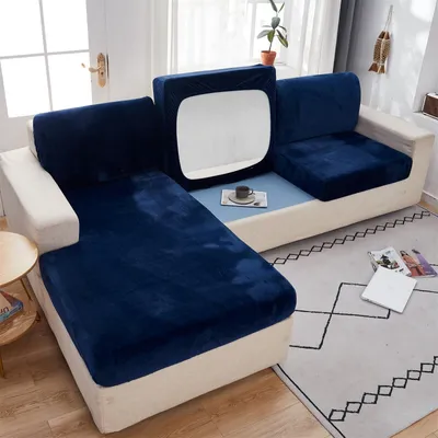 Obrázek produktu pro Stretch Sofa Seat Cushion Cover, Velvet Sofa Cover Non-Slip Cover for Sofa Seat Cushion, Chaise Longue Cover (Back Cushion Large, Dark Blue)