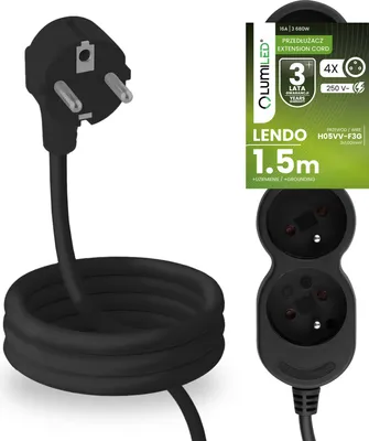 Produktbild von LUMILED Steckdosenleiste 4-Fach Steckdose Typ E, 1,5m Kabel H05VV-F3G schwarz Mehrfachsteckdose E Stecker 16A 3680W 250V IP20 Halterung zum Aufhängen