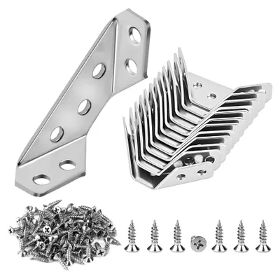 Produktbild von Eckwinkel aus Edelstahl, 10 Stück, Universelle Metall-Hardware-Eckstreben mit Schrauben, Möbelverbinder für Schubladen, Schränke und Tische