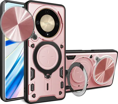 Produktbild von Handyhülle für Honor X9b Dual-Layer Stoßfest Rüstung Hülle mit Dia Kameraschutz und Kreisförmig Ring Ständer Roségold