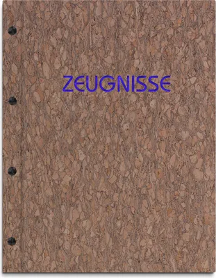 Produktbild von Zeugnismappe im gescheckten Korkeinband mit hochwertigem Prägedruck in blau – handgefertigte Mappe für Zeugnisse inkl. 12 Sichthüllen