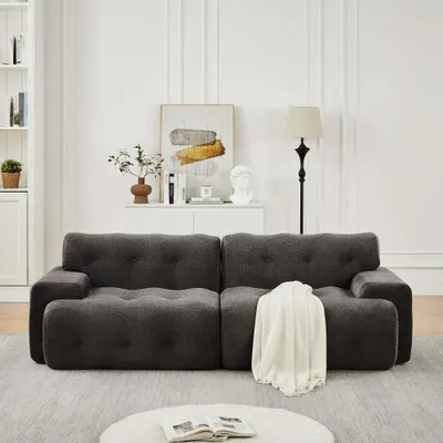 Imagen del producto de Sofá modular AIORBER Cloud, de 2 plazas, con tejido de chenilla, suave y cómodo, diseño moderno, sin necesidad de montaje, con reposabrazos anchos, ideal para el salón, color gris