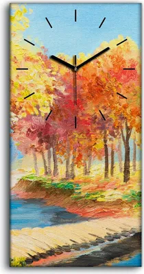 Produktbild von Küchenuhr Bürouhr Leinwand Uhr 30x60 Ölgemälde Wald Bäume Brücke Wasser Kunst - schwarze Hände