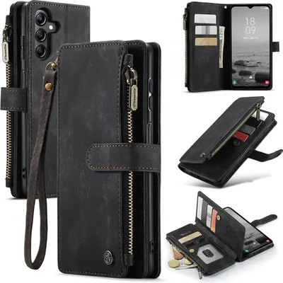 Immagine prodotto di Galaxy A14 5G Case, Flip Pelle Zip Stand Funzione Custodia protettiva per Samsung Galaxy A14 5G Nero