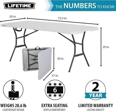 Productafbeelding van Klaptafel en campingtafel 182 x 76 x 74 cm - Vouwtafel voor binnen en buiten, wit