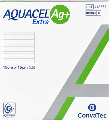 Image de Aquacel Ag+ Extra 15x15 cm Compresses 5 pces