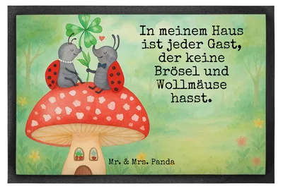 Produktbild von Mr. & Mrs. Panda Schmutzfangmatte Marienkäfer Fliegenpilz Design 50 x 75 cm - Weiß - Geschenk, Haus, Schmutzfänger, Türmatte, Schmutzmatte, Fussmatte, Abtreter, Zuhause