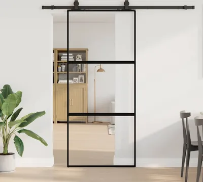 Immagine prodotto di CLORIS porta scorrevole con raccordo nero 90x205 cm in vetro temperato 3375875