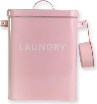 Produktbild von Intirilife Waschmittelbox mit Deckel und Dosierlöffel in Rosa- 1,8Liter- Metall Aufbewahrungsbox für Waschmittel mit Schaufel - Laundry Dose Deckel - Vintage Waschpulver Behälter Box