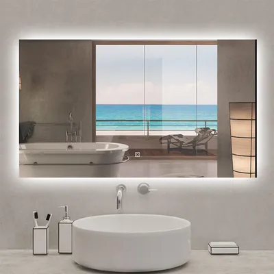 Image de Miroir de salle de bain LED, 100x60cm, mémoire + dimmable + anti-buée, IP44, 6000K blanc