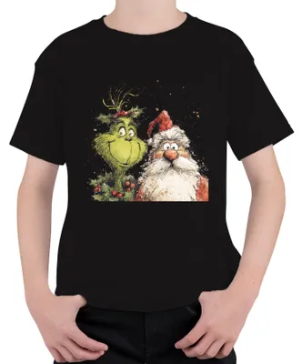 Produktbild von Grinch Weihnachtsmann lustig Weihnachten Geschenk Cartoon Retro Kinder T-Shirt, Schwarz, 104