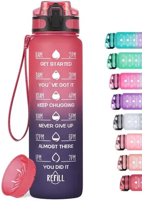 Obrázok produktu pre Fľaša na vodu Tritan 1 l, bez BPA, s náustkom, vhodná na univerzitu, šport, do kancelárie, do posilňovne, na bicykel, do prírody a na beh – ľahká, odolná voči nárazom, opakovane použiteľná