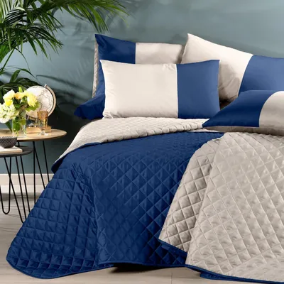 Tagesdecke Doppelbett, Baumwolle, geometrisch, blau, 100 % Baumwolle