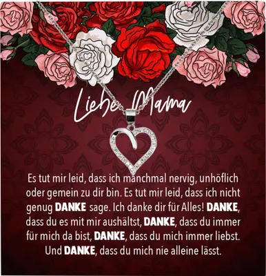 Produktbild von 22Feels Echt Silber Halskette - Liebe Mama Geschenk Geburtstag Muttertag Mutter Schmuck Set für Frauen - Herz Anhänger, Karte