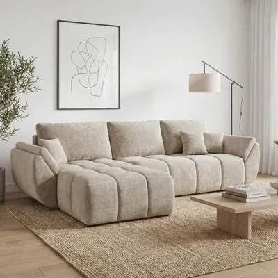Produktbild von EZIMPAZ Ecksofa CALVANI Gesteppt mit Schlaffunktion und Bettkasten Beige Links