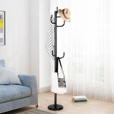 Produktbild von Garderobenständer mit 8 Haken Jackenständer aus Metall Schwarz 38 x 175 cm