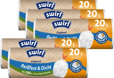 Produktbild von 5x Swirl Zugband Müllbeutel 20L ( 15 stk./ Rolle )