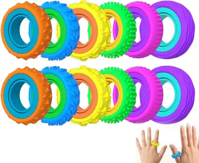 Produktbild von Anti-Stress-Ringe – Set mit 12 Stück – Fidget-Spielzeug zur Stressbewältigung – Sensorische Fingerringe – Fördert Konzentration und Entspannung