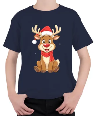 Produktbild von Weihnachtsrentier süß Kinder Cartoon Geschenk Winter Niedlich Kinder T-Shirt, Navy, 152