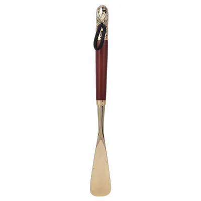 Zdjęcie produktu dla Metalowy róg do butów z głową lwa Drewniany podnośnik do butów z długim uchwytem (brązowy 49 cm)