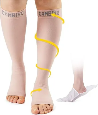 Immagine prodotto di CAMBIVO Calze Compressione Graduata Punta Aperta, Calze a Compressione Donna Uomo, Gambaletti Calze Elastiche 20-30 mmHg per Vene Varicose, Circolazione Gambe, Running, Sport, Viaggio Aereo