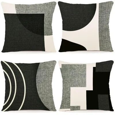 Produktbild von 4er-Set Kissenbezüge, 45 x 45 cm, dekorative Outdoor-Kissenbezüge, Leinenkissenbezüge, geometrische Muster für Sofa, Wohnzimmer, Zierkissen
