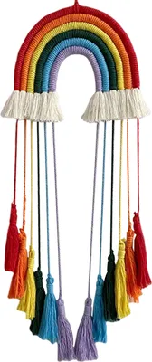 Produktbild von Hängendes Ornament, Boho-Regenbogen-Makramee-Wandbehang mit Quasten, handgewebter Cliphalter, kreative Heimdekoration, hängendes Ornament