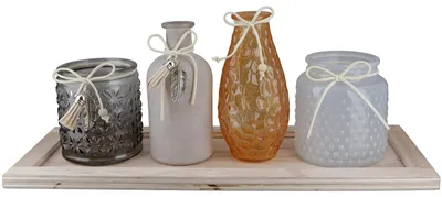 Obrázek produktu pro Sada Gilde, 5 dílů, dekorativní sada, sklo, barvy: šedá, oranžová, bílá, balení 2 kusy, délka 14 cm, šířka 38 cm, výška 13,5 cm, číslo produktu: 50635, EAN: 4063387506356