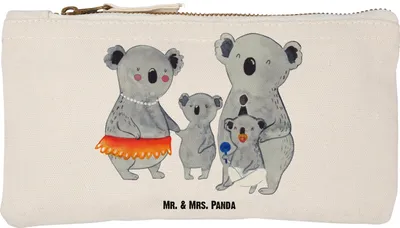 Produktbild von Mr. & Mrs. Panda Stoffbeutel Koala Familie Größe S Klein - Weiß - Geschenk, Kinder, Schlampermäppchen, Family, Mäppchen, Mama, Schminktasche, Muttertag, Kosmetiktasche
