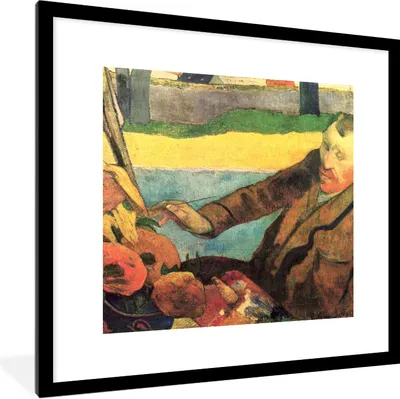 Produktbild von MuchoWow® Gerahmtes Poster Der Sonnenblumenmaler - Gemälde von Vincent van Gogh 40x40 cm - Poster mit Schwarzem Bilderrahmen Wandposter Rahmen Foto Bilder - Poster - Plakat im Rahmen