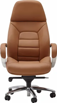 Zdjęcie produktu dla Designerski pokrowiec na krzesło biurowe prawdziwe skórzane karmelowe krzesło biurowe do 120 kg | Amstyle
