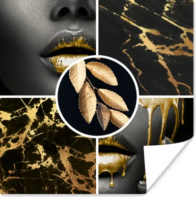Produktbild von MuchoWow® Poster Collage - Farbe - Gold - Marmor 100x100 cm - Babyzimmer