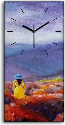 Produktbild von Küche Wohnzimmer Wand Leinwand Uhr 30x60 Gemälde Landschaft Wiese Berge - schwarze Hände