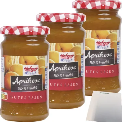 Produktbild von Hofgut Aprikose Fruchtaufstrich 3er Pack (3x250g Glas) + usy Block