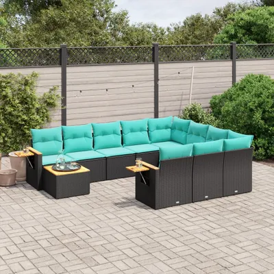 Produktbild von Möbel 11-tlg. Garten-Sofagarnitur mit Kissen Schwarz Poly Rattan - Gartenmöbelgarnituren 3227205