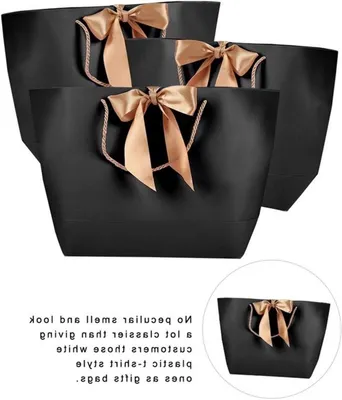 Set von 10 schwarzen Papiertaschen mit Griff, ideal für Geschenke, Partys und Einkäufe