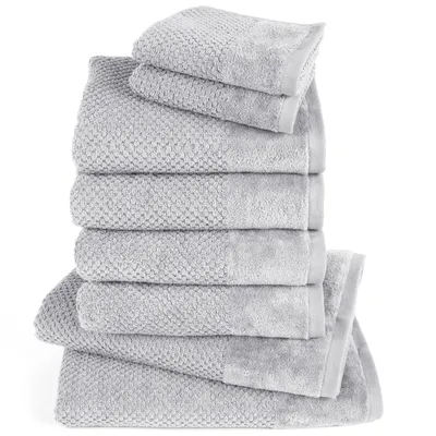 Produktbild von Pure Label 8-TLG Handtücher Set mit Aufhängeschlaufen aus Baumwolle - 2x Badetuch 70x140 cm 4x Handtuch 50x100 cm 2x Gästetuch 30x50 cm, Hellgrau