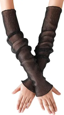 Produktbild von Damen-Armstulpen aus transparentem Netzstoff, lang, ultradünn, fingerlose Spitzenhandschuhe, UV-Sonnenschutz, kühlende Sonnenschutzärmel aus Netzstoff und Tüll für den Außenbereich