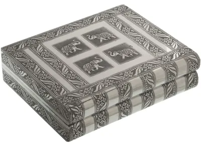 Produktbild von Schmuckbox in Buchform aus Metall mit Spiegel