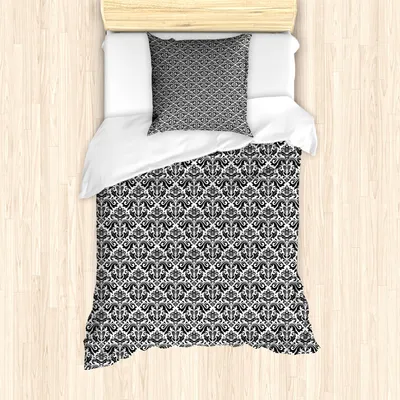 Produktbild von ABAKUHAUS Damast Mantele, Design-Elemente, Milbensicher Allergiker geeignet mit Kissenbezügen, 135 cm x 200 cm - 80 x 80 cm, Schwarz-Weiss