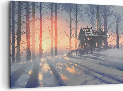Produktbild von Bild auf Leinwand - Leinwandbild - Winter Wald Hütte - 120x80cm - Wand Bild - Wanddeko - Wandbilder - Leinwanddruck - Bilder - Kunstdruck - Wanddekoration - Leinwand bilder - Wandkunst - AA120x80-3854