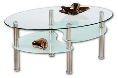Image de Table basse WAVE avec deux plateaux en verre transparent, verre sablé et acier inoxydable, profondeur de 55 cm