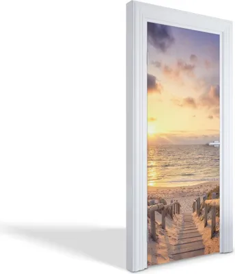Produktbild von Türdeko Aufkleber Selbstklebende Wandsticker Personalisiert - Sonnenuntergang am Meer - 75 x 205 cm