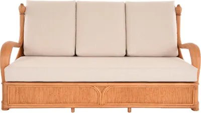 Produktbild von KRINES HOME  Edles Wohnzimmer Schlafsofa Rattan-Sofa "Prince" 3-Sitzer Liegesofa Wintergarten Couch Rattansofa Sofa (Beige)