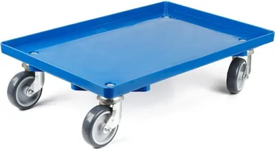 Produktbild von Transportroller für Euroboxen 60x40cm mit Gummiräder blau | Geschlossenes Deck | 4 Lenkrollen | Traglast 300kg | Kistenroller Logistikroller Rollwagen Profi-Fahrgestell
