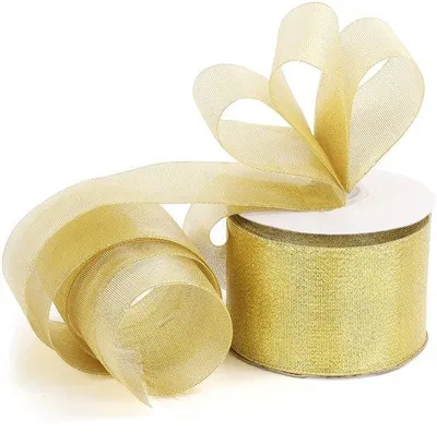 Productafbeelding van Unyqoos® Gouden organzaband met draadrand – 23 meter x 55 mm, polyester cadeaupapier op rol voor feestdecoraties en cadeauverpakkingen