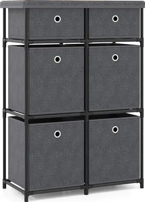 Produktbild von GOPLUS Kommode mit 6 Schubladen aus Stoff, Schubladenschrank mit Metallrahmen, faltbaren Schubladen & Holzpltte, Dunkelgrau (58 x 29 x 84 cm)